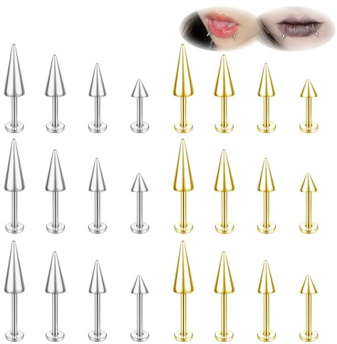 ZS 20G Spike Nasenringe Ohrstecker, 18G Edelstahl Spike Ohrstecker, 16G Septum Lippenringe Knorpel Tragus Helix Piercing Für Damen Herren (24 Stück 16g Lippenring Ohrstecker)