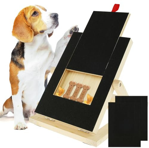 Foribyw Dog Nail Scratch Pad with Built-in Treat Drawer Wooden Dog Nail File Board with 2 Replacement Sheets Foldable 3 Height Adjustable Dog Nail File Sandpaper for Sensitive Pets Dog Cat
