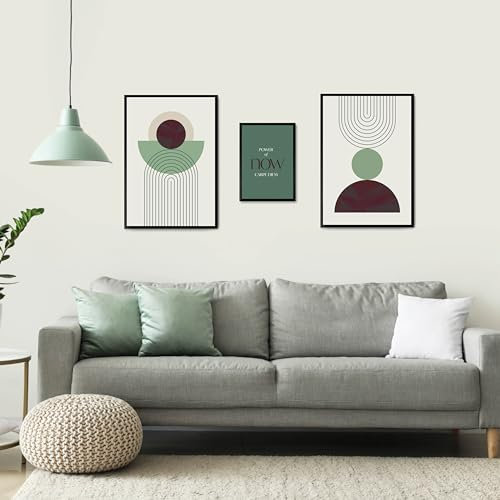 Studio Moien Scandinavian Abstract Vintage Poster Set - Art Prints in Green, White and Beige - Wall Art - Matt Museum Quality (DIN A4 (21 x 29.7 cm) (Carpe Diem)