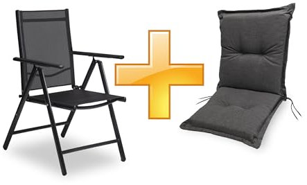 sunnypillow Set Gartenstuhl und Gartenstuhlauflage Niedriglehner | 100 x 50 x 9 cm Auflage wasserdicht UV-lichtecht | Klappsessel Klappstuhl für Garten Polsterauflagen Stuhlauflage | Anthrazit