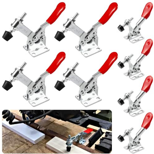 TTYSHIP® 8 Pezzi Toggle Clamp, Toggle Morsetto Sgancio Rapido, Morsetto a Levetta Orizzontale per Carpenteria, Saldatura (GH-201-A 27Kg/GH-201-B 90Kg)