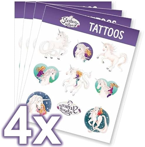 Mega Tattoo Set * STERNENSCHWEIF * als Mitgebsel, Geschenk oder zum Spielen | 4 Bögen mit 36 Tattoos | Mädchen Einhorn Pferde Laura Aufkleber Sticker Kinder Kindergeburtstag Geburtstag