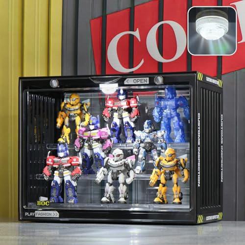 Naconmlet Acryl vitrine schaukasten mit led,transparente Actionfiguren Vitrine,Clear Display case Box für die Präsentation von Miniaturmodellen, Sammlerstücke(Schwarz,11,8x6,7x9Zoll)