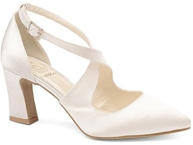 Butdam Brautschuhe Damen Hochzeit Tanzschuhe Blockabsatz IGA Satin Ivory/Creme (Ivory Creme, EU Schuhgrößensystem, Erwachsene, Numerisch, M, 39)