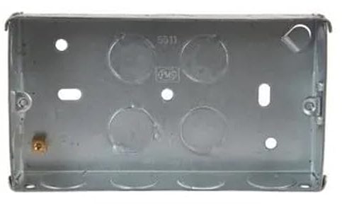 rhinocables - Metal 2 Gang Double Socket Back Box | Galvanized Steel | Depth Options: 25mm, 35mm, 47mm | BS4662 Compliant | Easy Installation, 1 Pack, 25mm, Metal