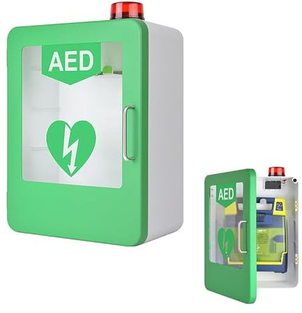 WOLWES AED-Schrank, Erste-Hilfe-AED-Defibrillator-Aufbewahrungsschrank mit Alarmsystem, Erste-Hilfe-Schrank, einstellbare Trennwandposition, AED-Defibrillator-Aufbewahrungsschrank zur Wandmontage, Dop
