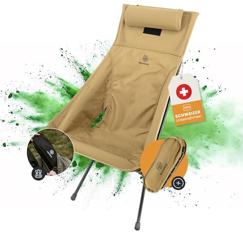 Bushpeak Wildscape Campingstuhl kleines Packmaß mit Transporttasche - Outdoorstuhl Wandern Trekking kompakt bis maximal 150kg (Sand, Groß)