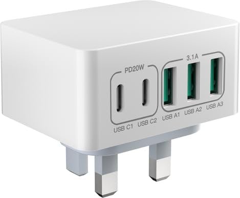 USB C Plug UK, USB Charger Plug, 50W 5Port Multi Charger for iPhone 16 Pro Max 15 14 13 12 11 SE XS XR Plus Series, iPad, Samsung Galaxy, Dual Port USBC Power Adaptor Type C Wall Plug