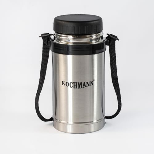 Kochmann Thermoskanne 1000 ml für Speisen & Getränke – Isolierbehälter mit Halteschlaufe – Vakuumisolierter Edelstahl-Thermobehälter – Ideal für Suppen, Eintöpfe & kalte Getränke (JL630B)