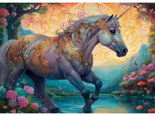 TWYYDP 1500 Teile Puzzle für Erwachsene,Rosa und Weißes Pferd,Holzpuzzle,Gelegenheitsspiele