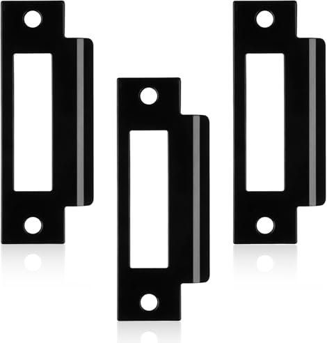 3Pcs 4-7/8 Universal Door Strike Plate Replacement Stainless Steel Plated Lock Strike Plate T Strike Deadbolt Strike Plate Door Backplate Iron Matte Black Finish for Use(Large Hole)