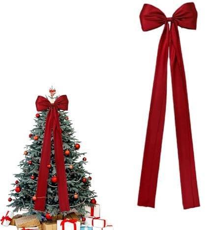 120cm Christmas Tree Topper Red Bow, Large Ribbon With Long Streamers for Holiday Decoration, Tree Decorations, Satin Bow for Home