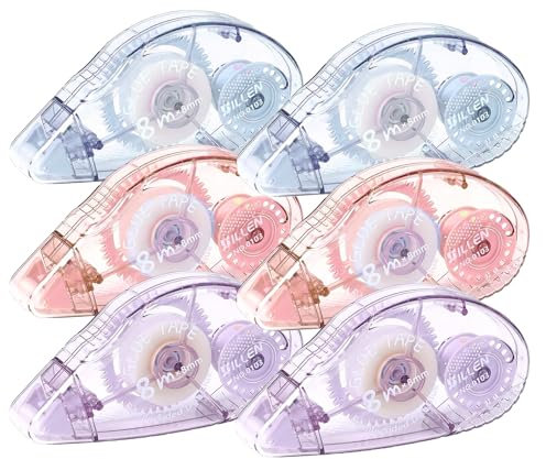 6 Pcs Glue Roller Tape, 8m X 8mm Double Side Adhesive Glue Tape Roller, Glue Roller Tape Scrapbook Glue, Scrapbook Tape Dispenser Roller Applicator for Photo, Crafting, Cards, Journal and Scrapbooking