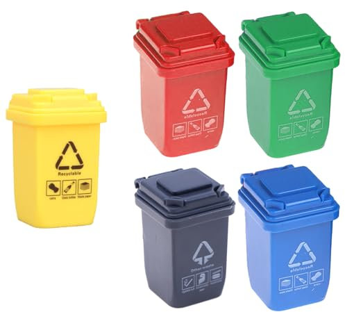 5 Stück Mini Mülltonne,Mülltonne als Zubehör für Wichtel,Müllwagen Spielzeug,Lustiger Mülleimer Spielzeug,Mini Mülleimer für Puppenhaus Möbel,für Wichtel Umzug Wertstofftonne für Wichtelstreiche