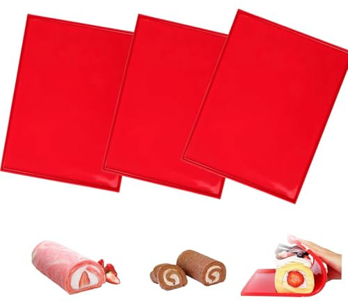 Caiyloxn 3 Stück Silikon Backmatte 30 x 25 cm Backblech Rollmatte Rutschfest Biskuitrollenmatte Silikonbackmatte für Kochen Backen Keksen