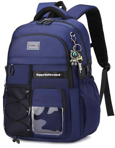 Tanou Schulrucksack Jungen, Wasserabweisend Rucksack Schule Teenager 10-18 Jahre, Groß Schultasche für Jungs Atmungsaktiv Lässiger Schulranzen für Reisen, Marineblau