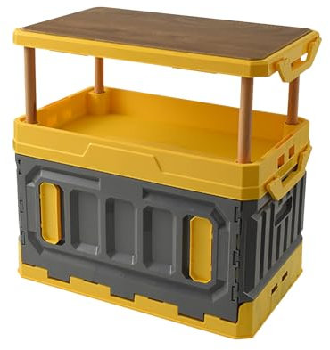 ChenYuNiu Folding Storage Box, Yellow Gray, 58 * 36 * 32 cm, Collapsible, Stackable, For Daily Necessities, Sports Equipment, Barbecue Accessories, Tools