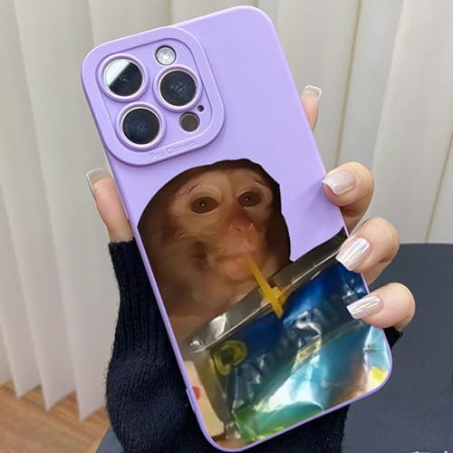 Generisch Monkey Phone Case, Monkey Drinking Phone Case, Funny Monkey Phone Cases for iPhone 16/15/14/13/12/11 Pro Max, Shockproof TPU Protective Cover (16promax,Purple)