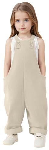 SUPTTING Salopette per bambini, con gamba larga, tasche grandi, regolabili, per il tempo libero, comodi, traspiranti, morbidi, abbigliamento per bambini marrone, rosa, nero, beige, per tutti i giorni