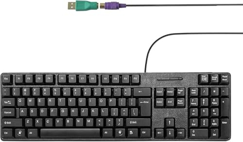 SSS·GRGB Wired PS2 104 Keys Computer Keyboard with Stands,Waterproof - US Layout Compatible for Windows, PC, Laptop, Black