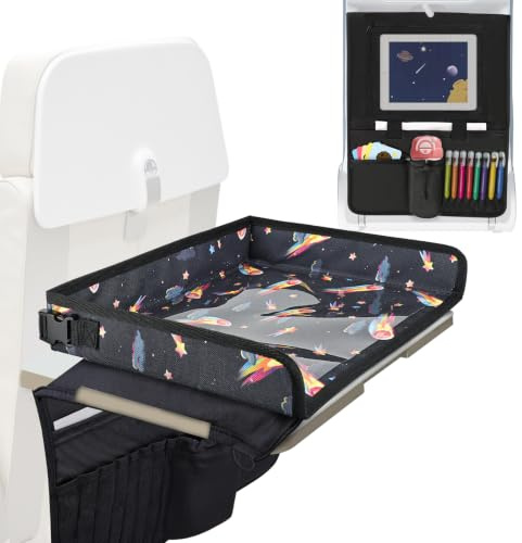 Babenest Airplane Tray Table Cover for Kids with Pockets, Meteor Black
