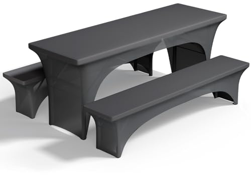 Pacok Biertischhussen Stretch Set 3tlg Grau Bierzelt Hussen 220x70x80cm | Tischhussen für Bierzeltgarnitur Bierbank Hussen Elastisch für 70cm Tischbreite