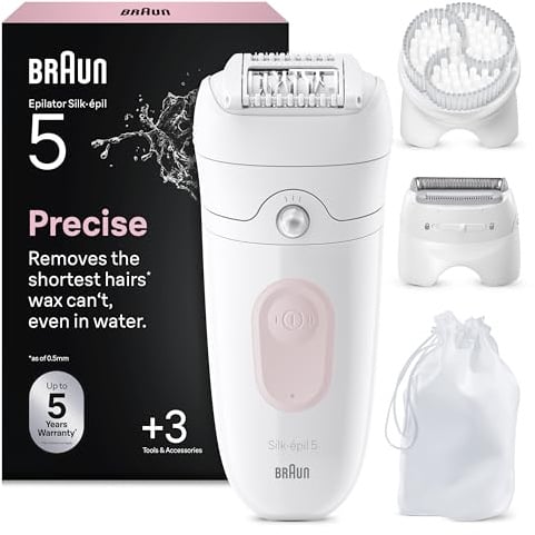 Braun Epilierer Damen Silk·épil 5, Ladyshaver, Wasserdicht, 5-060, Pink | Einfache Haarentfernung, Langanhaltend Glatte Haut, Nass Und Trocken, Inkl. Rasieraufsatz, Trimmeraufsatz Und Peelingbürste