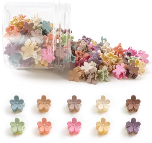100 Stück Blumen Haarklammern,Kunststoff Mini Haarklammer Clips,1.3x1.3cm Klein Blumen Haarspangen,Bunte Niedliche Haarspange Mit Starker Halt,Kleine Krallen für Frauen Damen Feines Dünnes Dickes Haar