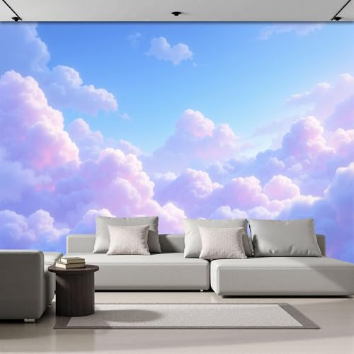 DACRWEKZ Papier Peint Soie Panoramique Paysages De Rêve, 250x175cm, Nuages Roses Mural Personnalisé, Bleu Poudre, pour Salon Chambre restaurant Décoration Murale