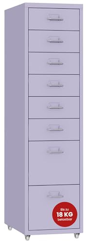 [en.casa] Rollcontainer Kökar Schubladenschrank Metall Aktenschrank mit 8 Schubladen Bürowagen mit Rollen für Arbeitszimmer 109 x 28 x 41 cm Lila