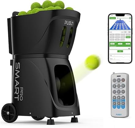 PUSUN PT-Smart Pro Tennis & Padel Ballmaschine mit APP, interner Oszillation, 28/20 Landepunkten, 12 Tennis- & 14 Padel-Modi, 12–75 MPH, 100+ Bälle, 4–6 Std. Akku, for Mittelstufe & Fortgeschrittene