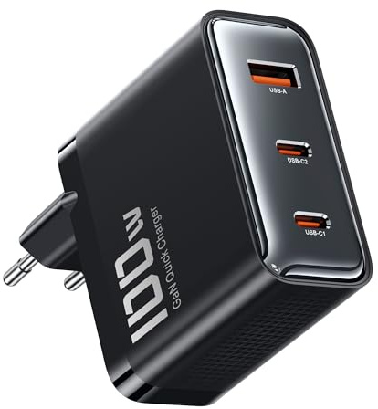 toocki Chargeur USB-C GaN 100W, PD 3-Ports Bloc Alimentation Rapide, Noir | Chargeur Type C Charge Rapide, Technologie GaN II, pour iPhone 17/Galaxy S25/MacBook/Switch/Tablette/PC, Idéal Maison/Voyage