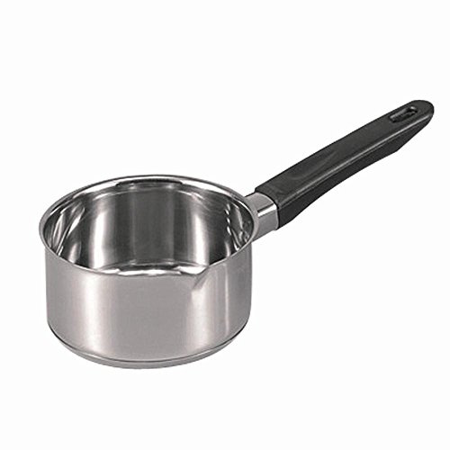 Krüger Edelstahl Stieltopf Saturn Ø 12 cm (0,6 L) | Kasserolle mit Ausguss | PFAS-frei & unbeschichtet | Induktion | Mit Stielgriff & Thermoboden | Spülmaschinengeeignet | Für Milch, Saucen & Erwärmen