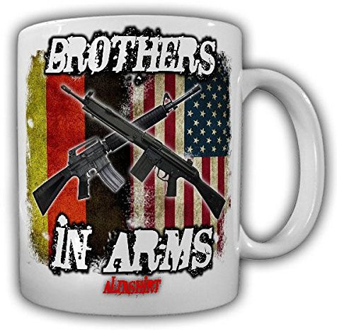 Tasse Brothers in ARMS Germany-USA Deutschland Amerika Einsatz US Army Bundeswehr Fahne G3 Gewehr AR15 Waffenbrüder Kaffee Becher #20780