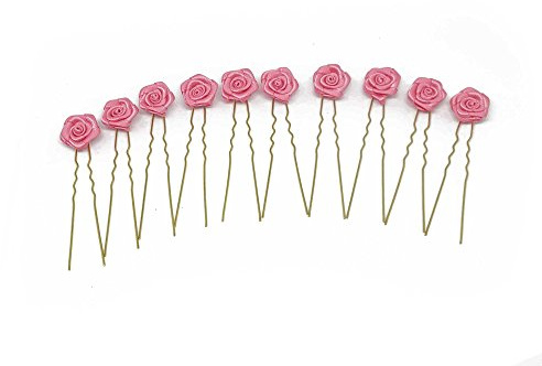 10 x Rosen auf Haarnadel - für flache Haarpartien - Brauthaarschmuck | G-F - Pink