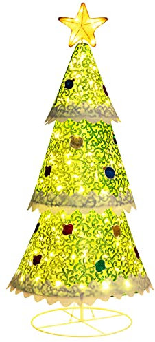 COSTWAY 4.6FT/6.2FT Pop up Christmas Tree, Collapsible Xmas Trees with 110/200 LED Lights and Top Star, Pre-Lit Holiday Festival Decoration for Indoor Outdoor (4.6FT, with 110 Lights)