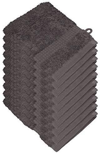 Miamar Lot de 10 Gant de Toilette 15 x 21 cm Absorbant Doux en 15 Couleurs Disponibles 500g/m² 100% Coton Öko-Tex Anthracite