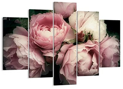 Mehrteilige Bilder auf Leinwand 150x100cm Leinwandbild Pfingstrose Blume Groß XXL Wanddeko Bild Schlafzimmer Set 5 teilige Wandbilder Dekoration Wohnzimmer Canvas Wand Kunstdruck Art EA150x100-3930