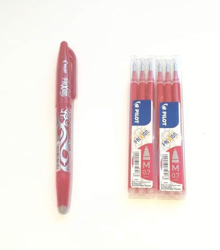 [1 + 2] Pilot Frixion Roller Ball Pen, 1 Pen + 2 Set x 3 Replaceable Refills, 0.7 mm, Colours To Choose, Blue, Black and Red (Red)