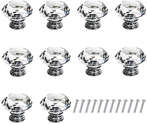 Longsing Pomos de Cristal Tiradores Cajones Tiradores de Cajón de Cristal de Vidrio de Diamante de 10 Piezas 30 mm con Tornillo para Oficina en Casa