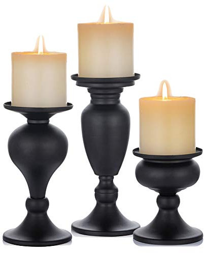 Sziqiqi Set of 3 Metal Pillar Candle Holders, Candle Stand for Pillar candles, Black Candlesticks Centerpieces for Table Mantle Fireplace Decor, S+M+L