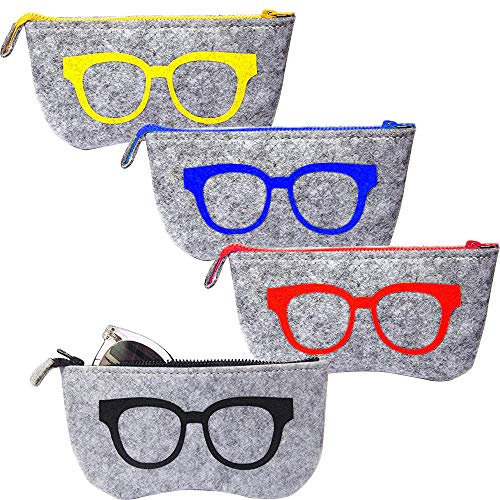 EMAGEREN 4 Stück Brillenetuis Filz Tragbaren Mäppchen Weiche Reißverschluss Brillen Sonnenbrillen Tasche Make-up Aufbewahrungstasche Beutel für Damen und Herren