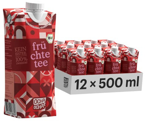 Ocha Ocha® - Bio Eistee zuckerfrei & koffeinfrei - 12x500ml - Bio Früchtetee Ohne Zucker - Ohne Süßungsmittel - Kinder Tee 100% ungesüßt - Ohne Schwarztee
