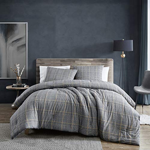 Kenneth Cole New York - Queen Duvet Cover Set, Cotton Bedding with Matching Shams, All Season Home Decor (Sussex Flannel Black, Queen)