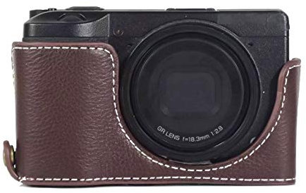 fittings4you Echtleder Halbschale kompatibel für Ricoh GR III Tasche Etui Coffee Kameratasche CC1819c