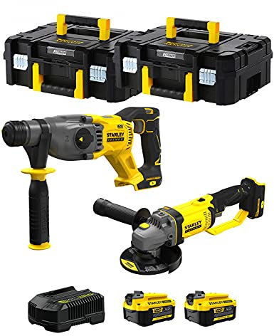 STANLEY FatMax Kit SVK203 (Tassellatore SFMCH900 + Smerigliatrice SFMCG400 + 2 Batterie 4,0 Ah + Caricabatteria + 2 x TSTAK II)