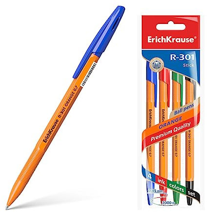 Kugelschreiber R-301 Orange Stick 0.7 Kunststoff 4er Pack Tinte Bunt - Standardmine Strichstärke F - Bürobedarf Schreibstift Mehrfarbig - Standard Kullis & Schreibtischzubehör