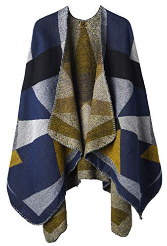 Winter Warme Poncho Schal Wrap - Herbst Open Front Cape Winddichte Strick Wolle Mantel Decke Kap-Schal Übergroße Winterdecke Reversible Schal Dicke Cardigan Coat für Frau Mädch Festliche Geschenke