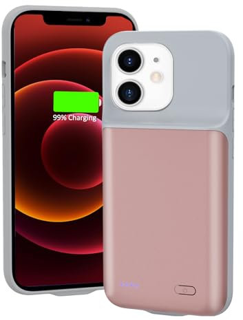 HUOBAO Battery Case for iPhone 12 Mini, 5000mAh iPhone 12 Mini Charging Case, Portable iPhone 12 Mini Charger Case, Rechargeable Extended Smart Battery Pack for iPhone 12 Mini, 5.4 inch, Pink