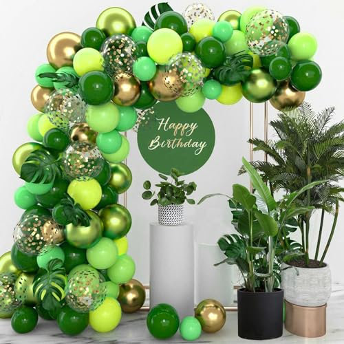 Luftballons Grün-135PCS Luftballon Girlande Grün Gold mit Konfetti Luftballons Palmblättern Set,Dschungel Geburtstag Dekoration für Kindergeburtstag Deko,Hochzeiten, Babypartys